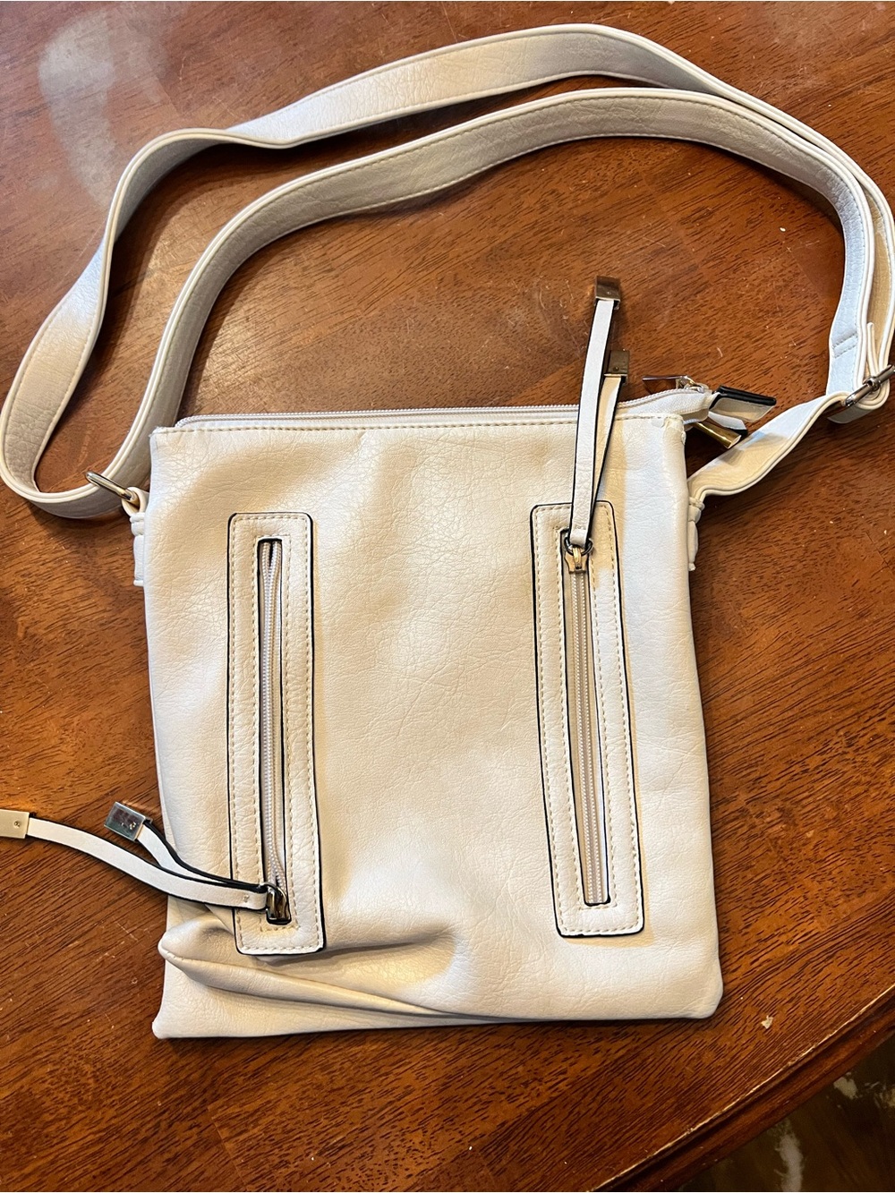 Maurices Cream Crossbody Bag with Front Zip Accents